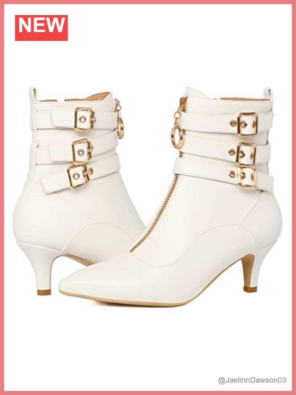 KISSASA Women's Buckle Strap Kitten Heel Booties Pointed Toe Zipper Ankle Boots